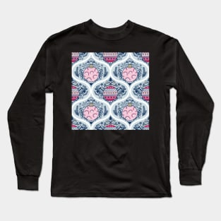 Ogee pattern with pink and blue christmas baubles Long Sleeve T-Shirt